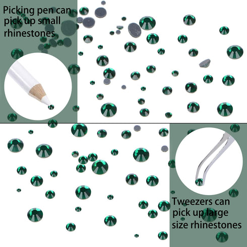 LPBeads 6400 Pieces Hotfix Rhinestones Emerald Flat Back 5 Mixed Sizes Crystal Round Glass Gems with Tweezers and Picking Rhinestones Pen...