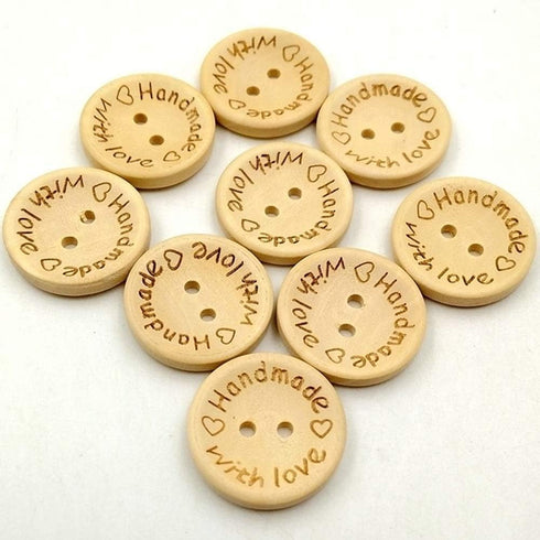 100 Pcs Wooden Buttons Handmade with Love Round Sewing Button 2 Holes Crafts Decor Button DIY Craft Supplies (25MM)...