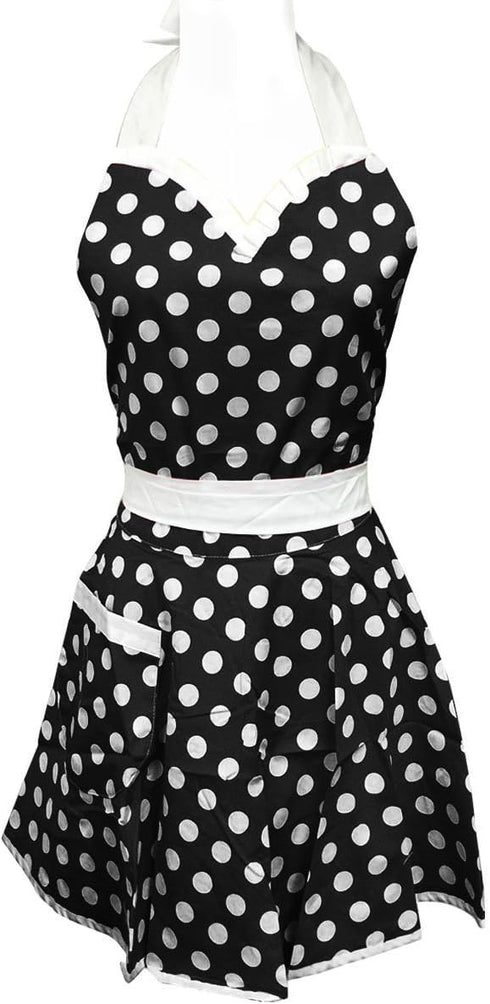 Wrapables Adjustable Flirty Hostess Apron, Black Polka Dots...