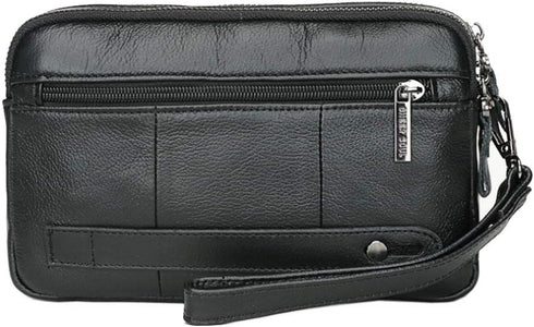 Hebetag Leather Clutch Purse Wallet for Men Organizer Holder Wrist Wristlet Bag Business Pack Handbag Black...