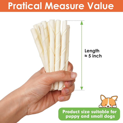 MON2SUN Dog Rawhide Twist Sticks Natural 5 Inch Thin Sticks Rawhide Chews Dog Treats for Puppy and Small Dogs 60 Count...