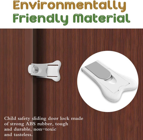 Maveek 4 Pack Child Safety Sliding Door Locks White Childproof Bathroom Patio Kitchen Shutters Closets Windows Sliding Door Lock, No Screws or Dri...