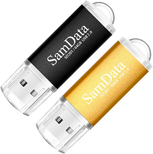 2 Pack 64GB USB Flash Drives USB 2.0 Thumb Drives Memory Stick Jump Drive Zip Drive, 2 Colors: Black Gold...