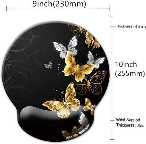 Memory Foam Wrist Support Mouse Pad Comfortable Padded Wrist Mousepads 9in X10in Desktop Notebook Mouse Mat (Silver Golden Butterfly foam)...