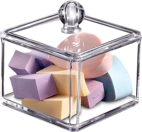 Modern Square Qtip Holder Acrylic Bathroom Vanity Countertop Storage Organizer Canister Jar for Cotton Swabs, Rounds, Balls, Makeup Sponges, Bath ...