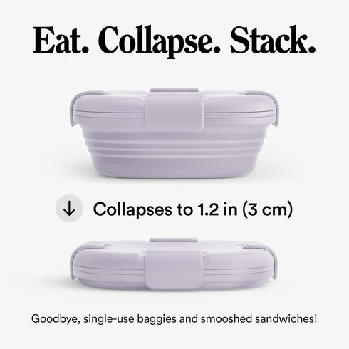 STOJO Collapsible Sandwich Box – Lilac Purple, 24oz - Reusable Food Storage Container - To-Go Travel Silicone Bowl for Hot and Cold Food - for Mea...