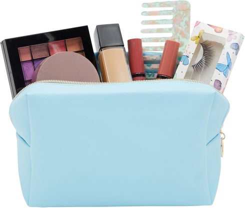 3 Pack Faux Leather Makeup Bag with Zipper, Travel Cosmetic Pouches (3 Pastel Colors)...