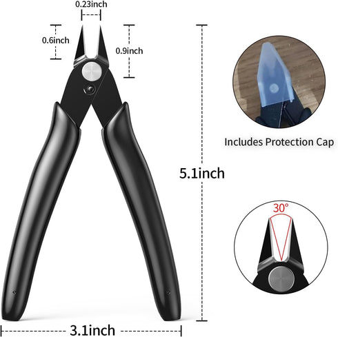BOENFU Precision Wire Cutter Jewelry Zip Tie Cutters Flush Cutters Nippers Small Side Cutting Pliers for 3d Print, Plastic Models, Jewelry, Electr...