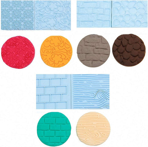 10Pcs/Set Fondant Impression Mat, Tree Bark Brick Stone Wall Flower Cobblestone Diamond Quilted Grid Texture Design Embossed Lace Embossing Mold D...