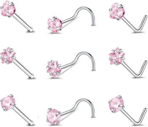 ZS 9-12PCS 20g Surgical Stainless Steel Nose Stud Ring Piercing Nose Bone/L Shaped/Nose Screws Rings Set...