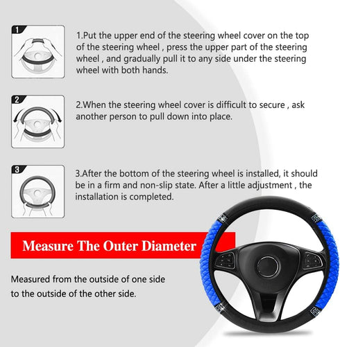 Bling Soft Leather Steering Wheel Cover, 15 Inch Colorful Rhinestones Elastic Steering Wheel Protector, Anti-Slip Car Steering Wheel Protector, St...