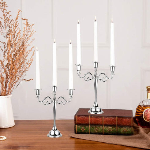 OwnMy 3 Arms Metal Candelabra Candlestick Silver European Elegant Candle Holder Candle Stand for Wedding Dining Table Christmas Party Home Decorat...