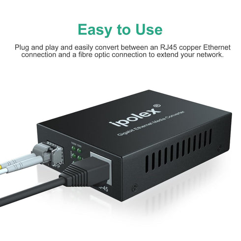ipolex Gigabit Multi-Mode LC Fiber to Ethernet Media Converter with SFP SX Module, 1.25G Fiber to Copper RJ45, 1000Base-SX to 10/100/1000Base-TX, ...