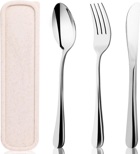 HANSGO 3PCS Portable Utensils Set with Case, Travel Cutlery Set Stainless Steel Utensils Reusable Silverware for Lunch Camping School Picnic Offic...