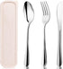 HANSGO 3PCS Portable Utensils Set with Case, Travel Cutlery Set Stainless Steel Utensils Reusable Silverware for Lunch Camping School Picnic Offic...
