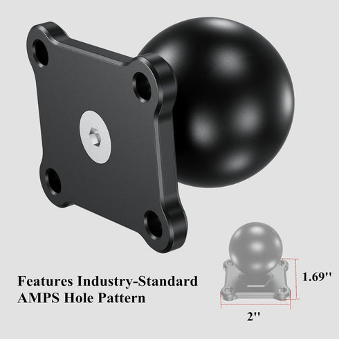 BRCOVAN 1.5'' Ball Mount Base with Aluminum Alloy 4-Hole AMPS Square Plate & 1.5'' TPU Ball Adapter Compatible with RAM Mounts C Size 1.5 Inch Bal...