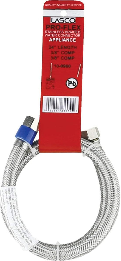 LASCO 10-0960 24-Inch Dishwasher Water Supply Line, Braided Stainless Steel, X 3/8-Inch Femal Compression, 1-Pack, Assorted...