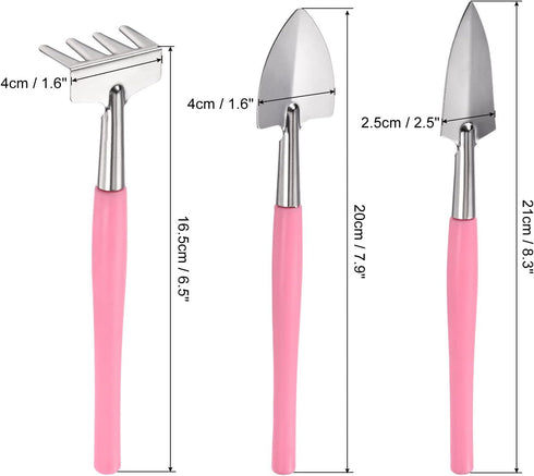 MECCANIXITY Gardening Tools 3 Pack Iron Spade Rake Transplanting Plants Care Digging Kits, Pink...