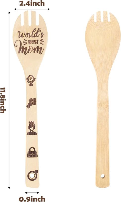 5Pcs Mother's Day Wooden Spoons Utensils Set, Non-Stick Cooking Utensils Carve Burned Bamboo Spoons Spatula Kitchen Cookware Gadget Decor Kit Moth...