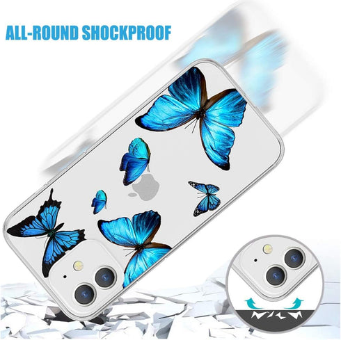 Clear Case for iPhone 12 Mini, Soft TPU Shockproof Protective Case with Cute Blue Butterfly Pattern Cover for iPhone 12 Mini Blue Butterfly...