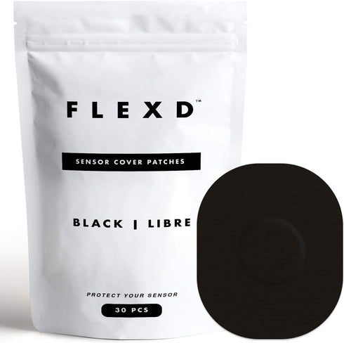 Flexd - Libre 3 Sensor Covers Waterproof, Freestyle Adhesive Patches (Pack of 30) Oval, Black...