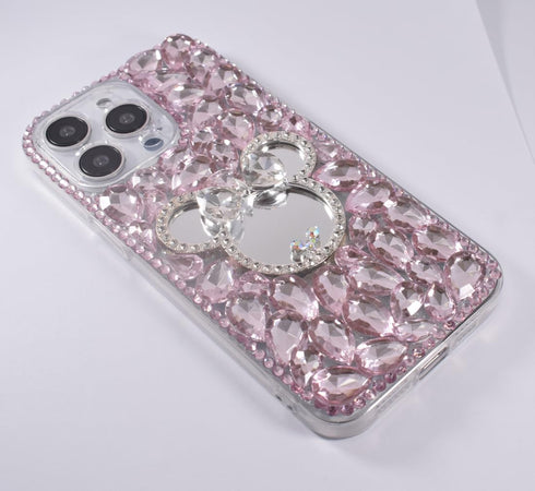 for iPhone 15 Pro Max Bling Case,Cute Cartoon Mirrror Diamond Glitter Crystal Rhinestone Women Girls Fashion Luxury Shiny Sparkle Crystal Phone Ca...