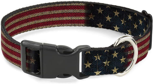 Buckle-Down Plastic Clip Collar - Vintage US Flag Stretch - 1/2" Wide - Fits 8-12" Neck - Medium...
