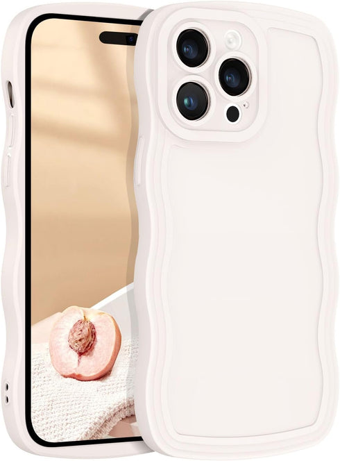 iPhone 13 Pro Max Case Camera Protection, Cute Wave Pattern Curly Girly Caseative Shockproof Protective Design for Women Girls, Soft TPU Rubber Ph...