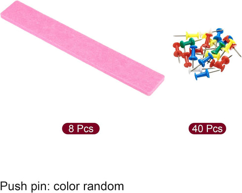 PATIKIL Felt Bulletin Board Bar Strip, 8 Pack Self Adhesive Wall Pin Bulletin Board with Push Pins for Photos Memos Home Office Decor, Pink...