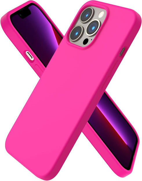 ORNARTO Compatible with iPhone 13 Pro Case 6.1, Slim Liquid Silicone 3 Layers Full Covered Soft Gel Rubber Case Cover 6.1 inch-Hot Pink...