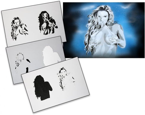 UMR-Design AS-089 woman Airbrush Stencil Template Step by Step Size M...