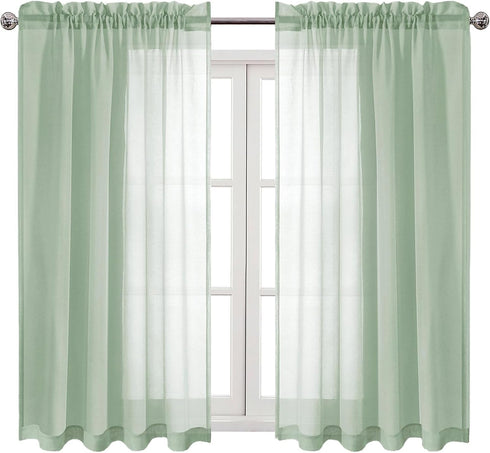 DWCN Bean Green Sheer Curtains Semi Transparent Voile Rod Pocket Curtains for Bedroom and Living Room, 52 x 45 inches Long, Set of 2 Panels...