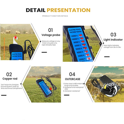 Electric Fence Voltage Tester, 12KV Fence Tester 8 Neon Indicator Lights/Fence Tester for Farms...
