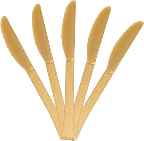 JAM PAPER Premium Utensils Party Pack - Plastic Knives - Gold - 48 Disposable Knives/Pack...
