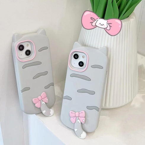 Phone Cover, 3D Cute Kawaii Tail Cat Design Soft Silicone Shockproof Bumper All-Round Strong Protective Phone Case Compatible with iPhone 13 for G...