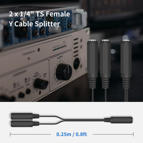 Duttek Guitar Y Cable, 6.35mm 1/4 inch Mono TS Female to 2x6.35mm 1/4 Inch Mono TS Female Y Splitter Cable 20cm/8inch (635F-2FMTS)...