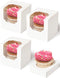 White Single Regular Cupcake Boxes Paper 12 Pack with Insert and Clear Window , Auto-Fold Individual Cupcake Containers for Muffins Pastries...