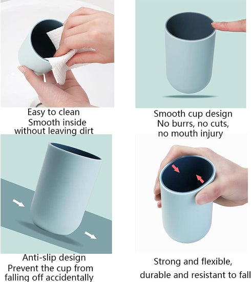 Unbreakable Reusable Drinking Cups Set of 2 Colors, Plastic Toothbrush Cup Tumblers 300 ml/10.5 oz, Dishwasher Safe (Light blue & Navy blue)...