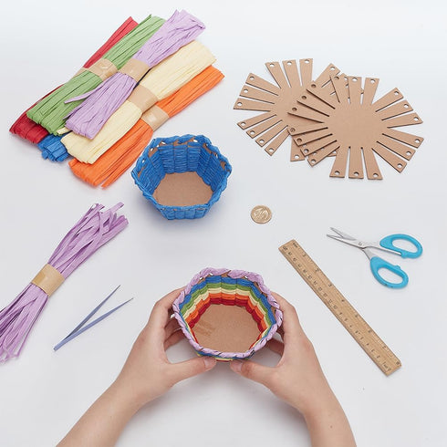 FREEBLOSS 12 Set DIY Basket Weaving Kit Hexagon Raffia Ribbon Basket Creative Basketry Kit for Students Basket Weaving Supplies for Arts and Craft...