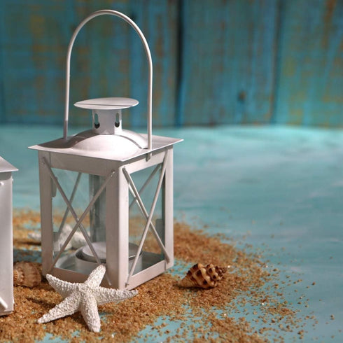 Kate Aspen Luminous Metal Mini Lanterns, Vintage Teal Light Candle Holders, White...