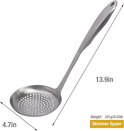 Kitchen Skimmer Slotted Spoon for Cooking, Metal Strainer 304 Stainless Steel Skimmer Spoon with Ergonomic Handle, Heavy Duty Large Scoop Strainer...