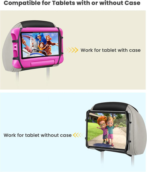 WONNIE Car Tablet Holder, Upgraded iPad Holder for Car Back Seat Headrest Mount Holder for Kids with Anti-Slip Strap,Silicone Holding Net/Fits All...