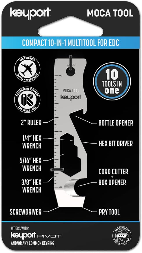 Keyport MOCA 10-in-1 Keychain Multitool (Stainless) | EDC Multi Tool: Pry Bar, Bottle Opener, Screwdriver, Box Opener, Cord Cutter & More | TSA Ke...