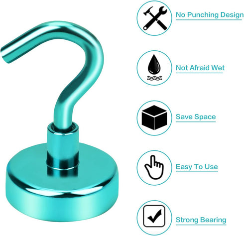 E BAVITE Strong Magnetic Hooks Heavy Duty, 22Lbs Rare Earth Magnets for Refrigerator, Home, Kitchen, Office, Cruise – 10 Pack(Green)...