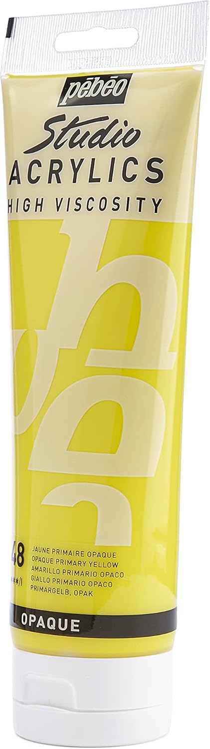 Pebeo Studio Acrylics High Viscosity, Fine Acrylic, 250 ml - Primary Yellow (169-048), 8.45 Fl Oz (Pack of 1)...