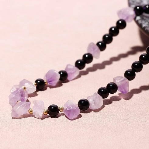 Spiritual Obsidian/Raw Amethyst Choker Necklaces for Women Adjustable Handmade Crystals and Stones Beaded Necklace...