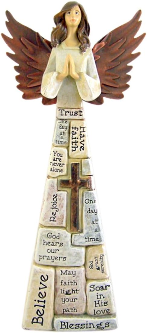Praying Angel Faith-Filled Robes Whitewashed 4 x 10.5 Resin Tabletop Figurine...