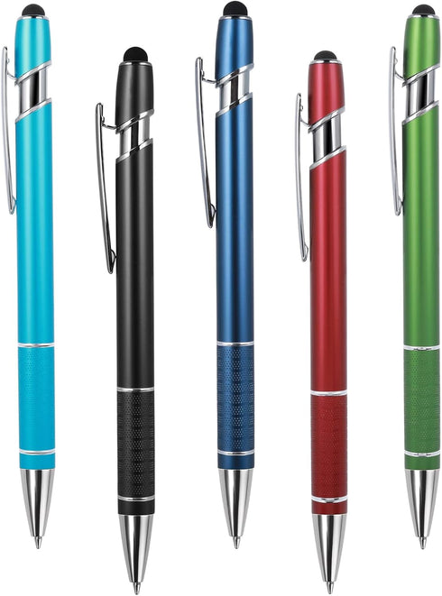 5 Pieces Ballpoint Pen with Stylus Tip, 2 in 1 Stylus Pens Stylish Pen, 0.5 mm Black Ink Retractable Ballpoint Pen, Metal Stylus Pen for Touch Scr...