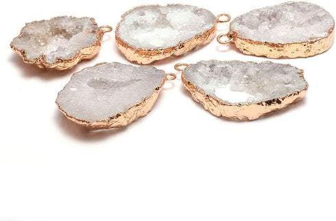 LE SKY natural stone pendant, irregular plated gold edge crystal agate stone pendant for jewelry making DIY necklace charms 25X30-35X45mm (2 Pcs)...