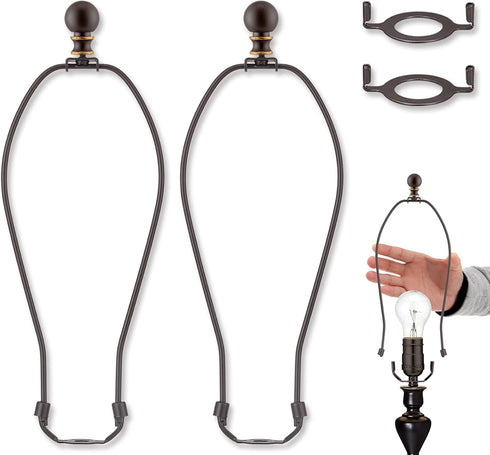 Bronze Lamp Shade Harp with Lamp Finials - 12 Inch, 2 Set Lamp Harp with 3/8 Standard Saddle, E26 Light Base UNO Fitter Adapter, Lamp Hardware for...